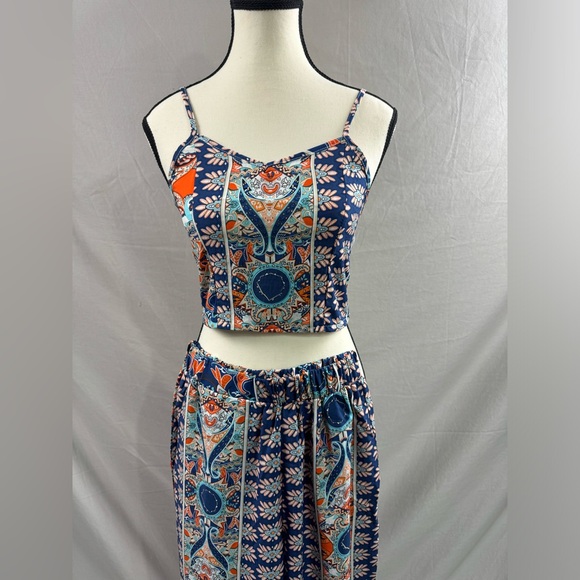 Boho Floral Printed Cami Tank Top And Side Split Pant - Picture 8 of 9